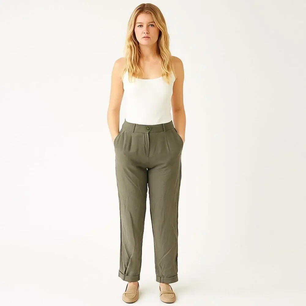 2/$30 LOFT Outlet Straight Leg Chino Pants High Waist Olive 00P #A0634 TRB3